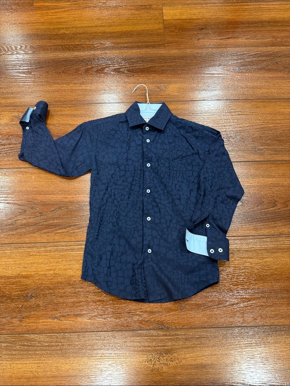 Isaac Mizrahi Navy Textured Pattern Dress Shirt Kids